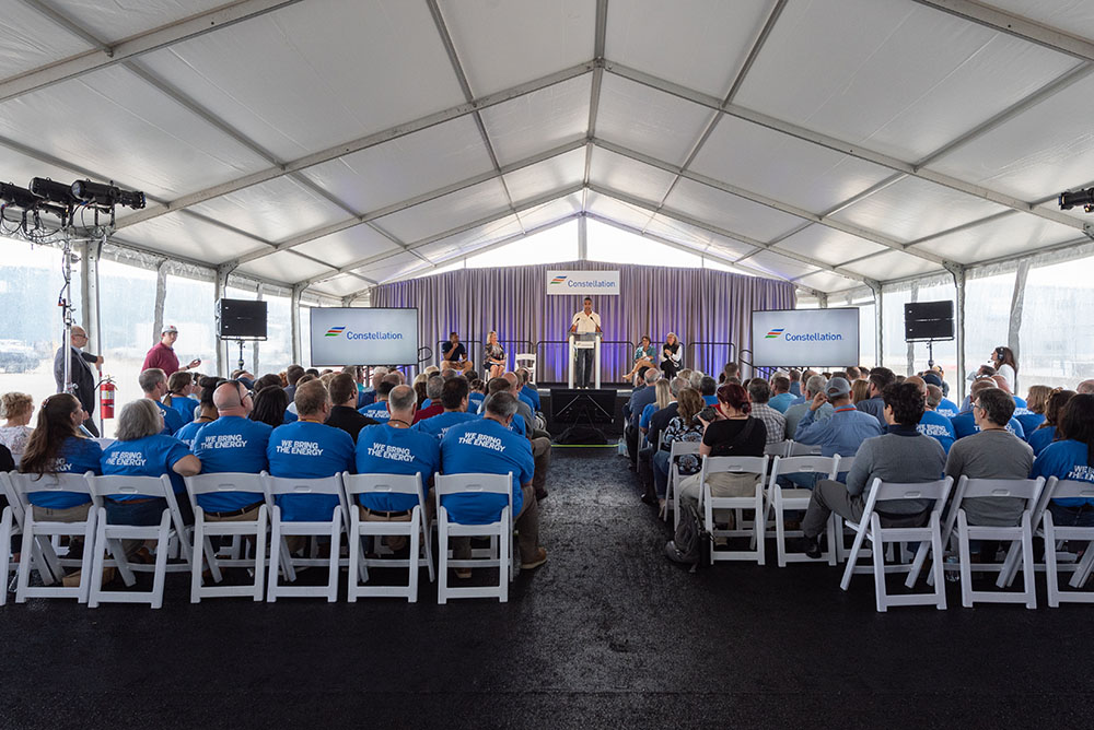 panoramic view of the stage and audience at Clinton Site Celebration