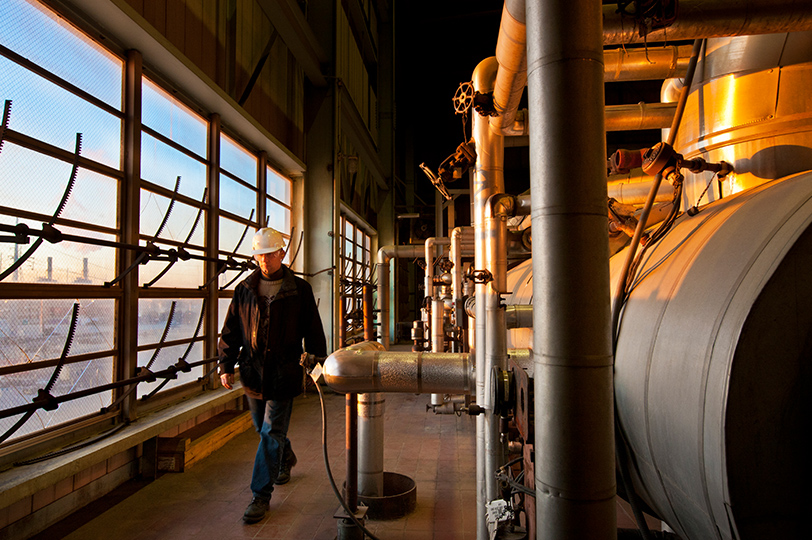 Man walking the halls of Conowingo dam